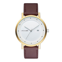 GOLD WHITE DIAL CHERRY LEATHER BAND BY UNCLE JACK