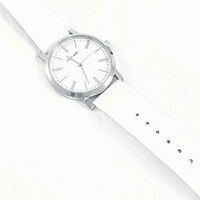 SILVER WHITE DIAL WHITE LEATHER BAND BY UNCLE JACK