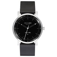 BRAD HILL SILVER BLACK DIAL BLACK LEATHER BAND BY UNCLE JACK