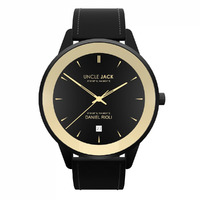 DANIEL RIOLI BLACK DIAL BLACK LEATHER BAND BY UNCLE JACK