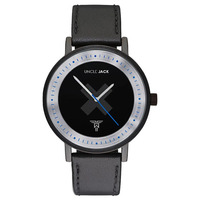 TERRANCE WILLIAM BLACK DIAL BLACK LEATHER BAND BY UNCLE JACK