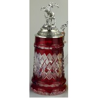 Stag Lord Of Crystal Glass Red Beer Stein With Pewter Lid By KING