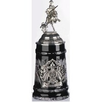 KNIGHT LORD OF CRYSTAL GLASS BLACK BEER STEIN WITH PEWTER LID BY KING