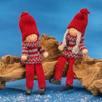 Boy/gil Shelf Sitter Red/grey Knitted 14cm 2 Designs