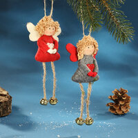 Angel With Bell Legs Red And Grey 16cm