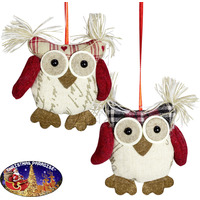 OWL TARTAN EARS TREE DECORATION 10CM 2 DESIGNS