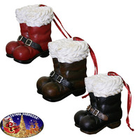 SANTA'S BOOTS TREE DECORATION 8CM 3 DEIGNS