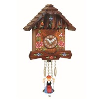 Carved Mechanical Clock With Alpine Flowers By TRENKLE