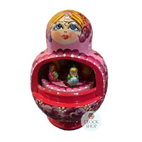 Music Box With Turning Tummy Russian Doll Purple Floral 17cm - Tune Moscow Nights