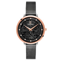EOLIA - ROSE GOLD BLACK DIAL BLACK MESH BAND BY PIERRE LANNIER
