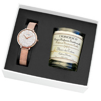 Eolia - Rose Gold White Dial Rose Gold Mesh Band With Durance Candle Set By PIERRE LANNIER