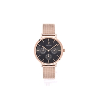 Rose Gold Multi Function Watch - Black Dial Rose Gold Mesh Band By PIERRE LANNIER