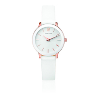 PURE WHITE - ROSE GOLD WHITE DIAL WHITE LEATHER BAND BY PIERRE LANNIER