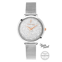 LA PETITE CRISTAL - SILVER WHITE SWAROVSKI DIAL SILVER MESH BAND BY PIERRE LANNIER