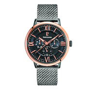 Rose Gold Beaucour Watch - Black Dial Grey Mesh Band By PIERRE LANNIER