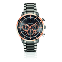 CAPITAL CHRONOGRAPH - ROSE GOLD BLACK DIAL GREY LINKS BAND BY PIERRE LANNIER
