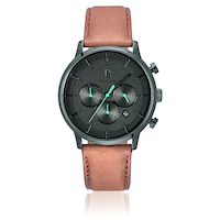Black Capital Chronograph Watch - Black Dial Brown Dune Leather Band By PIERRE LANNIER