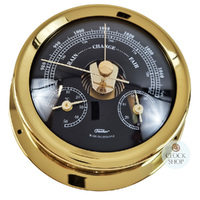 12.5cm Polished Brass Barometer With Thermometer, Hygrometer & Black Dial By FISCHER image