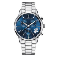 Classic Chronograph Collection Silver Case Blue Dial Silver Metal Strap By CLAUDE BERNARD