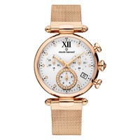 Dress Code Chronograph Stones Collection Rose Gold Case White Dial Rose Gold Mesh Strap By CLAUDE BERNARD