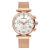 Dress Code Chronograph Collection Rose Gold Case White Dial Rose Gold Mesh Strap By CLAUDE BERNARD