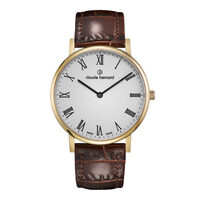 Slim Line Collection Gold Case White Dial Brown Leather Strap By CLAUDE BERNARD