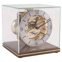 18.5cm Walnut & Glass Mechanical Skeleton Table Clock With Westminster Chime By HERMLE image