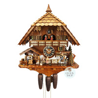 Toy Peddler & Wood Carver 8 Day Mechanical Chalet Cuckoo Clock With Dancers 50cm By HÖNES image