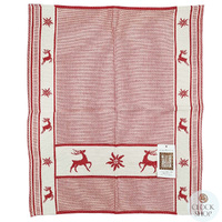Red Reindeer & Edelweiss Tea Towel By Schatz (60 X 50cm) image