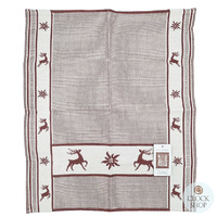 Mauve Reindeer & Edelweiss Tea Towel By Schatz (60 X 50cm) image