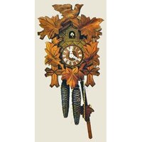 CARVED 8 DAY 5 LEAF WITH BIRD ON TOP 32CM CUCKOO CLOCK BY SCHNEIDER