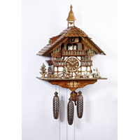 Chalet 8 Day Clock Seller With Sawing Men, Dog And Bell Tower 60cm Cuckoo Clock By SCHNEIDER