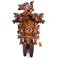Carved 8 Day 5 Leaf Hand Painted Flowers Bird On Top 32cm Cuckoo Clock By SCHNEIDER