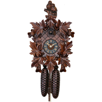 CARVED 8 DAY LEAF WITH LOVE BIRDS ON TOP 33CM CUCKOO CLOCK BY HONES