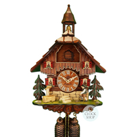 Chalet 8 Day Walking Man With Umbrella & Bell Tower Cuckoo Clock 40cm By HETTICH