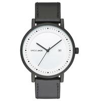 BLACK WHITE DIAL BLACK LEATHER BAND BY UNCLE JACK