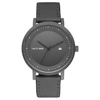 BLACK GUN METAL BLACK DIAL BLACK LEATHER BAND BY UNCLE JACK