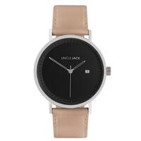 SILVER BLACK DIAL NUDE LEATHER BAND BY UNCLE JACK