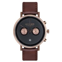 ROSE GOLD CHRONO BLACK DIAL BROWN LEATHER BAND BY UNCLE JACK