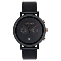 BLACK CHRONO BLACK DIAL BLACK LEATHER BAND BY UNCLE JACK