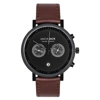 BLACK CHRONO BLACK DIAL BROWN LEATHER BAND BY UNCLE JACK