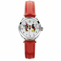 DISNEY Petite Mickey & Minnie Mouse In Love Watch With Red Leather Band  image