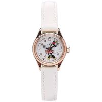 DISNEY PETITE MINNIE MOUSE WATCH ROSE GOLD WITH WHITE LEATHER BAND