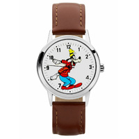 35mm Disney Bold Goofy Unisex Watch With Brown Leather Band & White Dial image