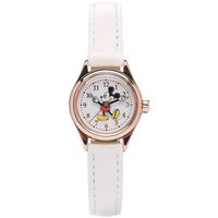 DISNEY PETITE MICKEY MOUSE WATCH ROSE GOLD WITH WHITE LEATHER BAND
