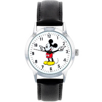 35mm Disney Bold Mickey Mouse Unisex Watch With Black Leather Band & White Dial image