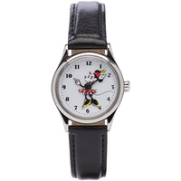 34mm Disney Original Minnie Mouse Womens Watch With Black Leather Band & White Dial image
