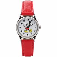 34mm Disney Original Mickey Mouse Unisex Watch With Red Leather Band & White Dial image
