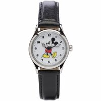34mm Disney Original Mickey Mouse Unisex Watch With Black Leather Band & White Dial image