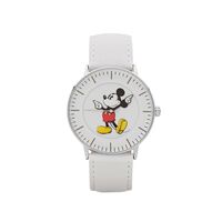 DISNEY Formal Silver Watch With White Leather Band